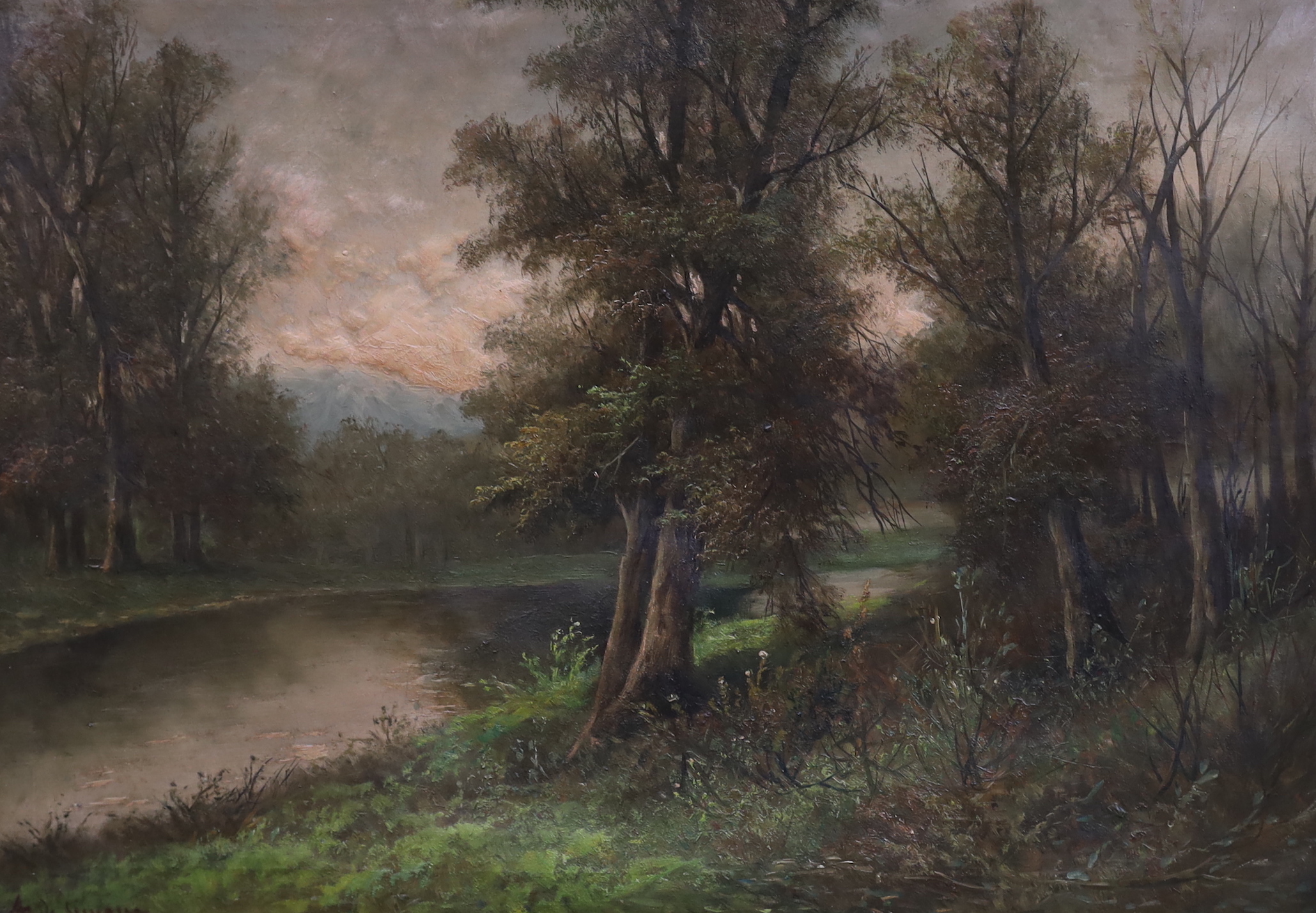 Di Simone, pair of oils on canvas, River landscapes, each signed, 67 x 48cm, ornate gilt frames